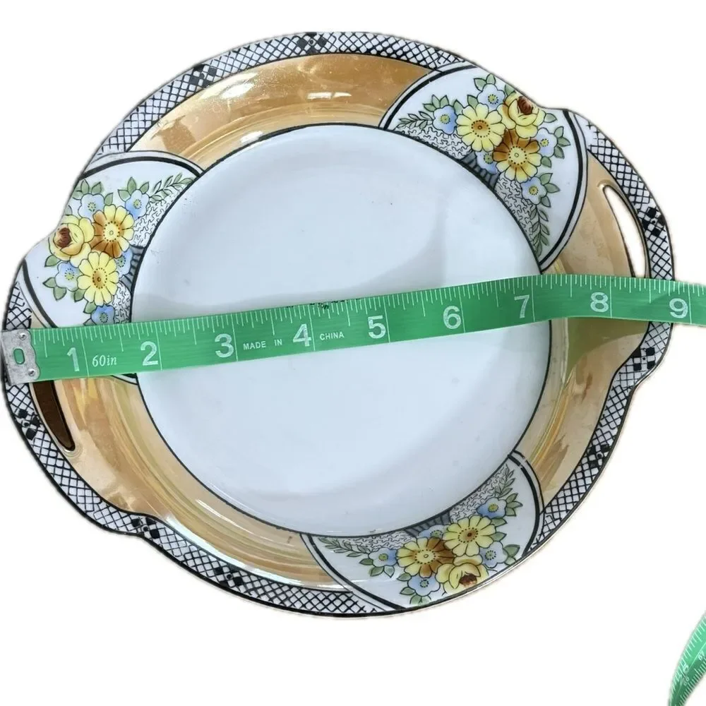 Vintage Art Deco Floral Serving Platter with Handles - Mid Century Modern‎ Decor